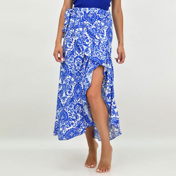 Elegant Wrap Maxi Skirt – High-Waisted Floral Print with Side Slit