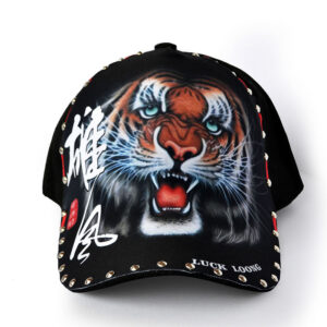 Hat Men’s Black Rivet Baseball Cap Green Tiger Head Cap