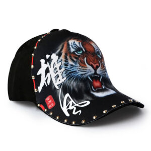 Hat Men’s Black Rivet Baseball Cap Green Tiger Head Cap